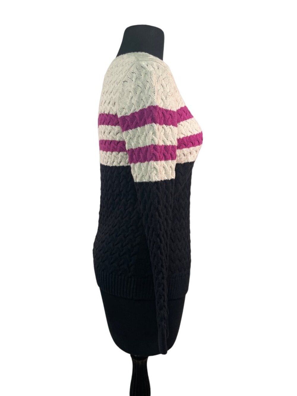 Croft & Barrow Medium Knit Sweater Black Ivory Pink Cable Long Sleeve - Picture 9 of 9